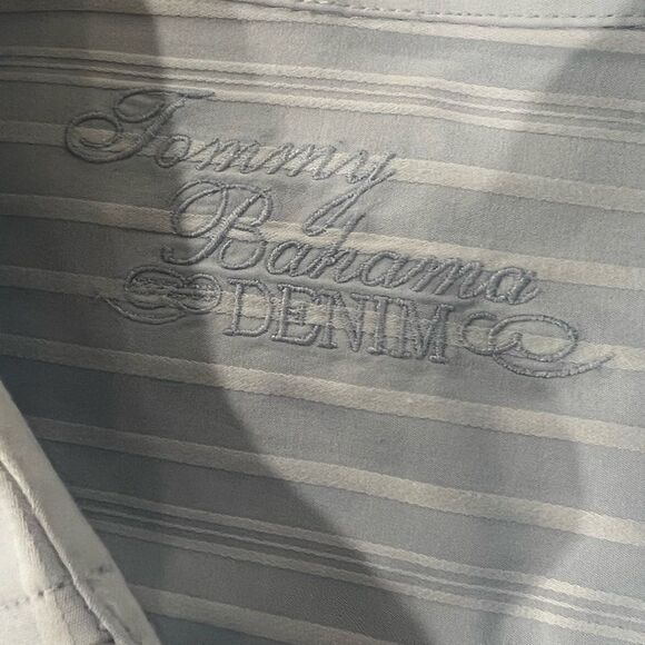 Tommy Bahama XL Men’s Blue Striped Embroidered Button-Up Shirt 100% Cotton - Picture 4 of 5